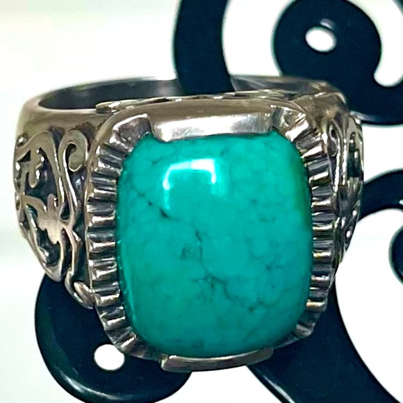Silpada Vintage Rare .925 Sterling Silver Genuine Turquoise Filagree Ring Sz7.75 - Picture 2 of 9